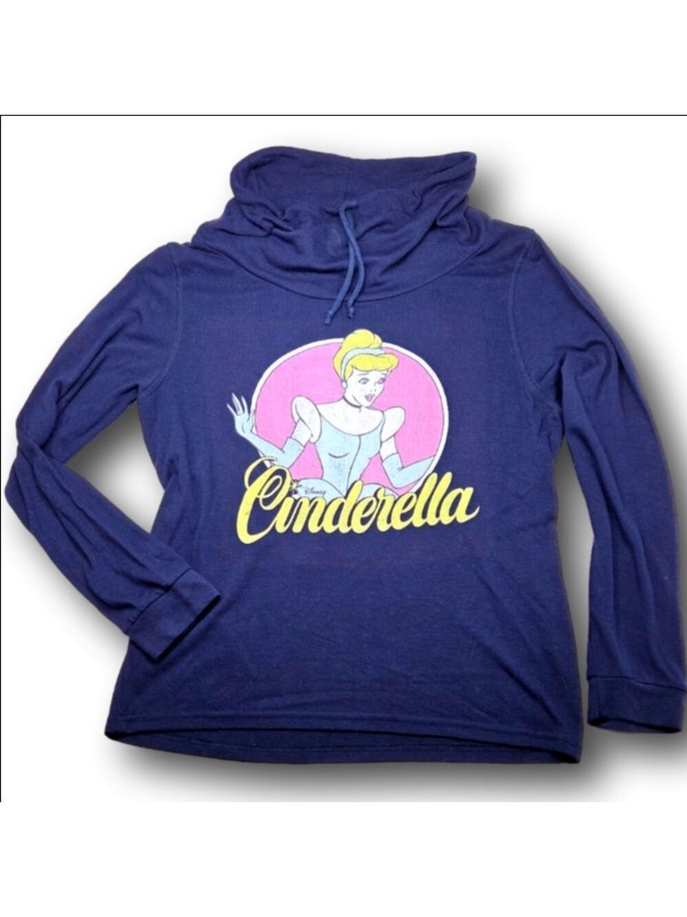 Women's Disney Navy Blue Cinderella Cowl Neck Hoodie L